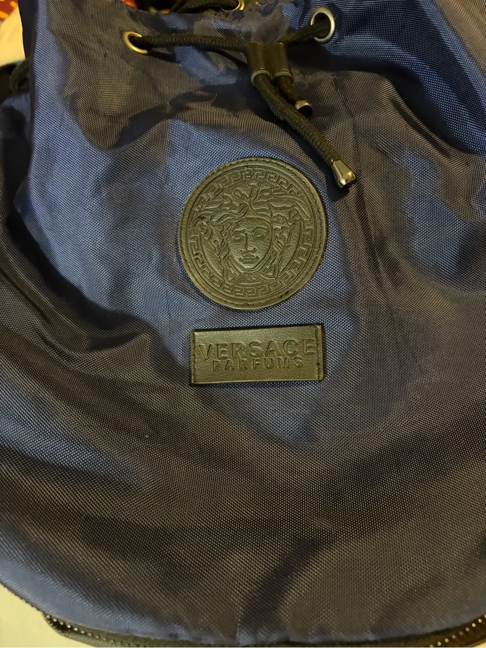 Versace Parfum Navy and Black Drawstring Sling Backpack very clean unisex